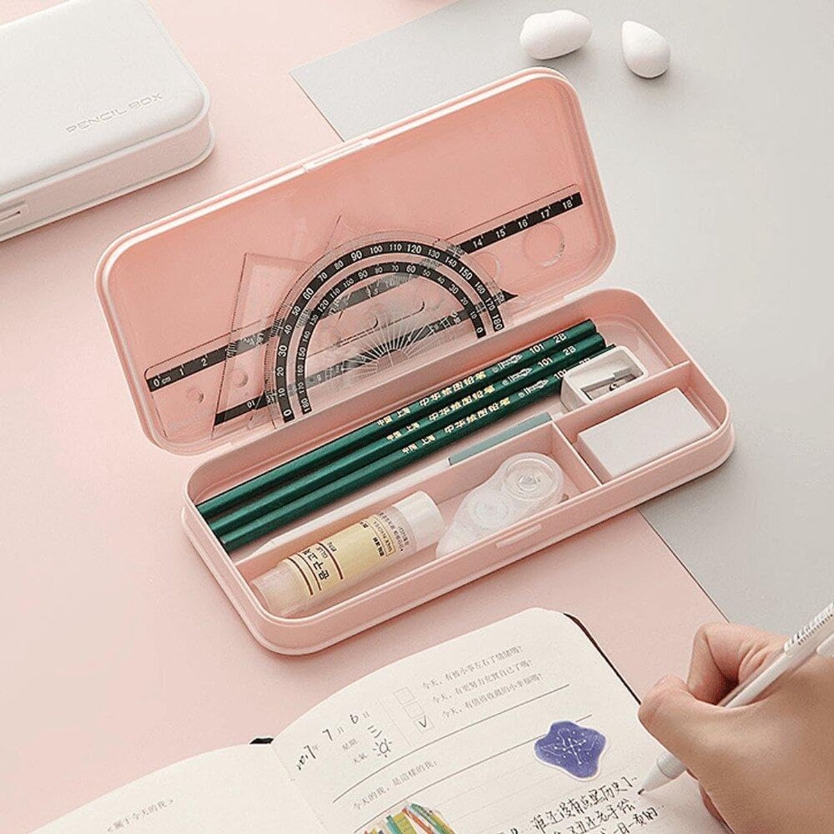 Pencil Case - Pen Pencil Case - Pencil Case - Pencil Case for Children and Adults - Exam Pencil Case - School Bag for Boys and Girls - plastic pencil case - pencil case - school supplies - compact stationery storage box - Back To School - Pink