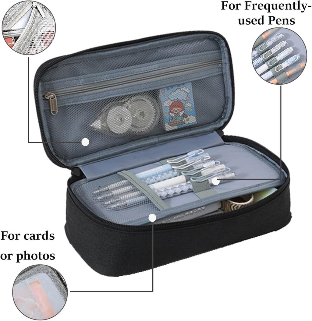 Pencil case - Pencil case - 23*11*6 cm - Large case - Pencil pouch - Pencil bag - School case - Storage bag - highlighter case - portable office supplies case - school supplies - Oxford fabric case - for students, boys, girls - black