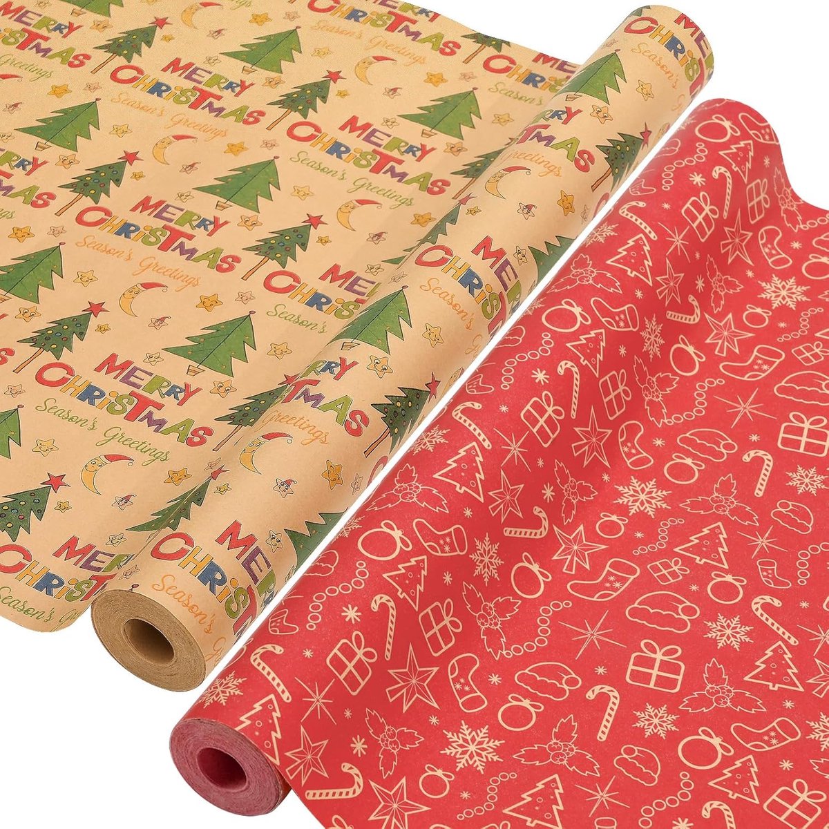 Wrapping paper - Christmas wrapping paper - Christmas gift paper - Wrapping paper with figures - 43 x 300cm - 2 Rolls - Christmas paper wrapping paper for Christmas - Christmas paper wrapping paper for children - gift paper - Kraft gift paper - Christmas