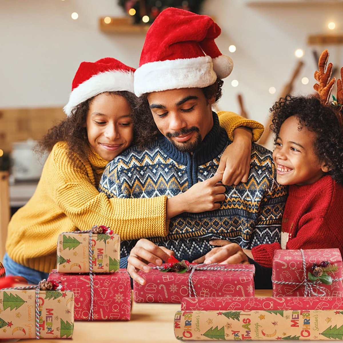 Wrapping paper - Christmas wrapping paper - Christmas gift paper - Wrapping paper with figures - 43 x 300cm - 2 Rolls - Christmas paper wrapping paper for Christmas - Christmas paper wrapping paper for children - gift paper - Kraft gift paper - Christmas