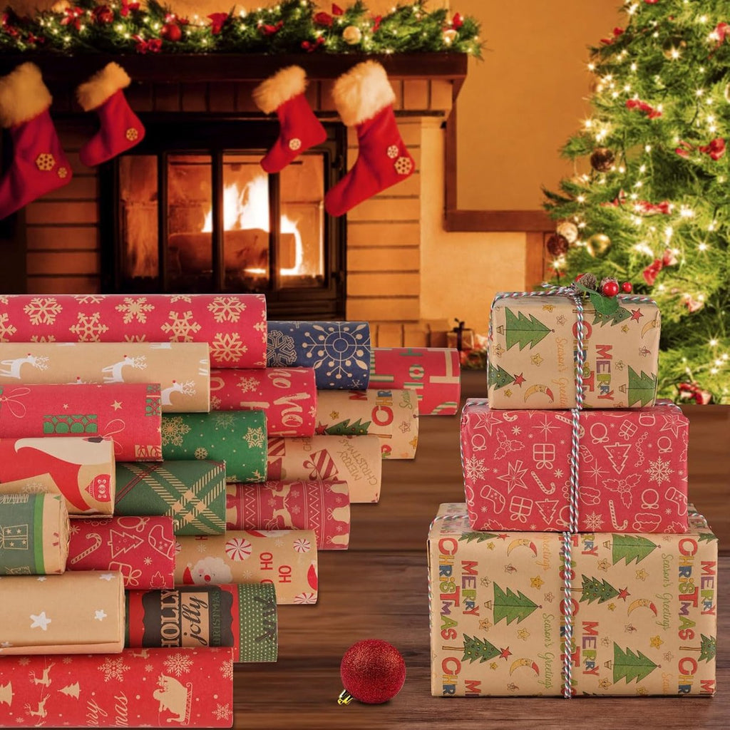 Wrapping paper - Christmas wrapping paper - Christmas gift paper - Wrapping paper with figures - 43 x 300cm - 2 Rolls - Christmas paper wrapping paper for Christmas - Christmas paper wrapping paper for children - gift paper - Kraft gift paper - Christmas