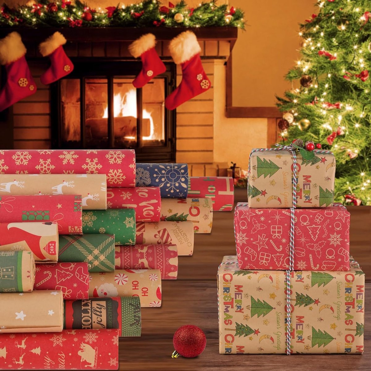 Wrapping paper - Christmas wrapping paper - Christmas gift paper - Wrapping paper with figures - 43 x 300cm - 2 Rolls - Christmas paper wrapping paper for Christmas - Christmas paper wrapping paper for children - gift paper - Kraft gift paper - Christmas