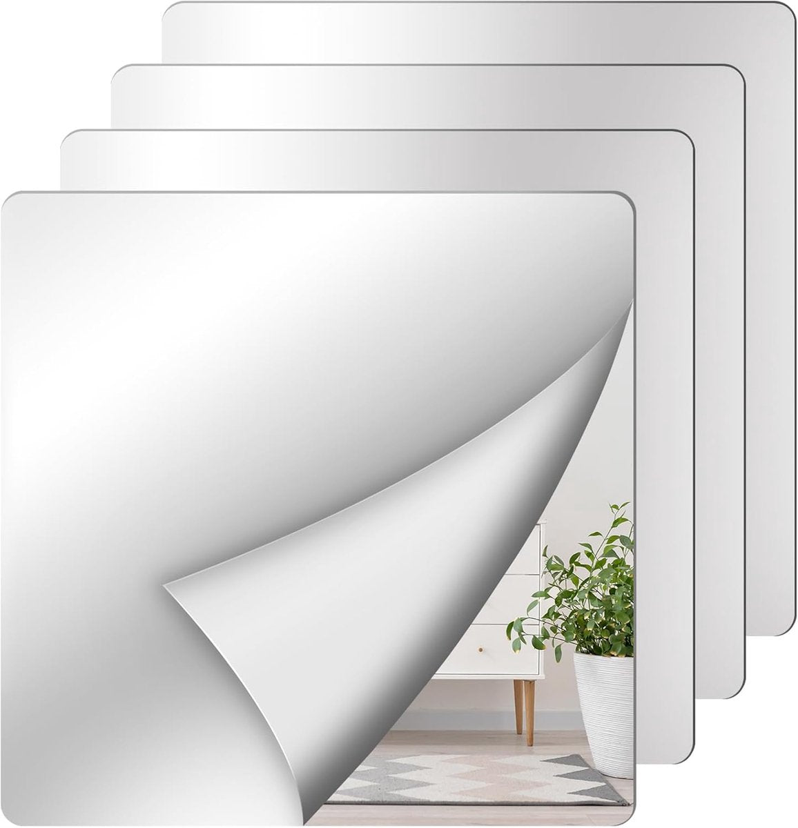 4 Pack Full Length Wall Mirror - 12 x 12 Inch Acrylic Mirror Tiles - Wall Stickers - Adhesive Mirrors - Door Mirror - Mirror Sticker - Wall Mirror - for Bedroom Home Gym Door - Home Accessories