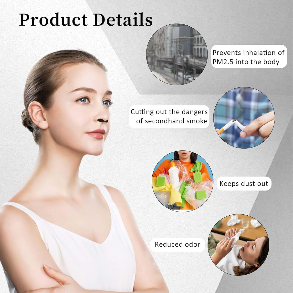 50Pcs Nose Plug Filter, Disposable Nose Dust Filters, Bulk Softness Sponge Nostril Filters, Nose Plug for Allergies and Dust, for Women Men Sunless Spray Tanning Outdoor Dust Construction Areas(Black)