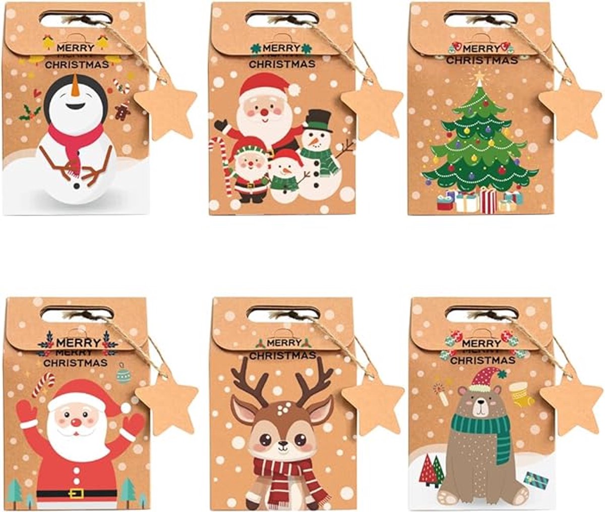 Gift Bags - 24-pack - Paper Gift Bags - Christmas Kraft Paper Candy Boxes - Christmas Kraft Paper Cookie and Snack Boxes - Christmas Gift Boxes - Christmas Party Supplies and Decorations