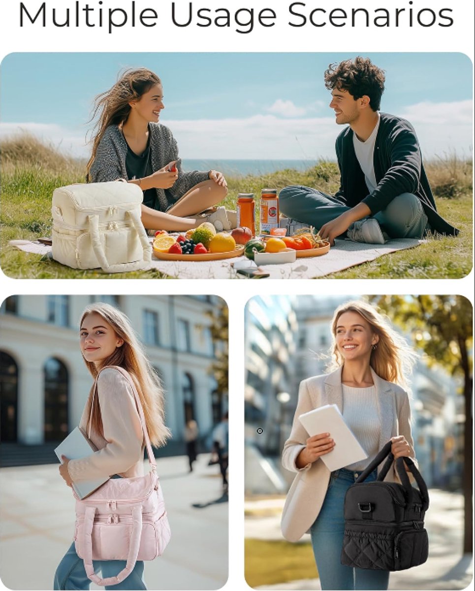 Cooler Bags - Lunch Bag - Handle Strap - Cooler Bag - Lunch Bag - Insulated Cooler Bag - Picnic Bag - Suitable for work, office, travel and picnics（Pink）