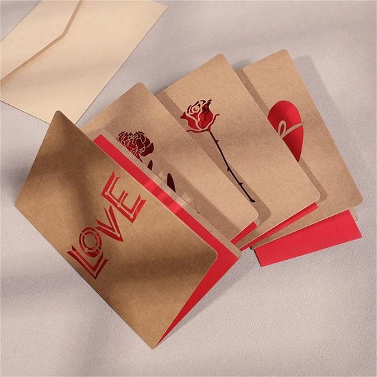 Set of 6 Valentine's Day Envelopes - Valentine's Day and Mother's Day Cards - Hollowed Heart Flowers - Birthday Party Supplies - Wedding Invitations