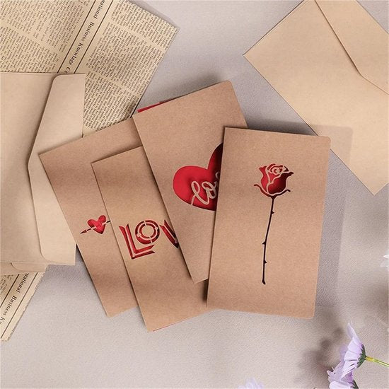Set of 6 Valentine's Day Envelopes - Valentine's Day and Mother's Day Cards - Hollowed Heart Flowers - Birthday Party Supplies - Wedding Invitations