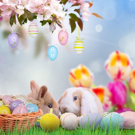 24-piece Easter decoration - Colorful Easter eggs to hang - Perfect for Easter tree, Easter basket, table decoration and Easter party