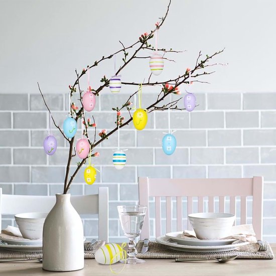 24-piece Easter decoration - Colorful Easter eggs to hang - Perfect for Easter tree, Easter basket, table decoration and Easter party
