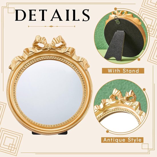 2 pcs small vintage wall mirror - round gold wall mirror - hanging mirror - portable mirror with handle - dressing table mirror - makeup tools for women - bedroom decoration