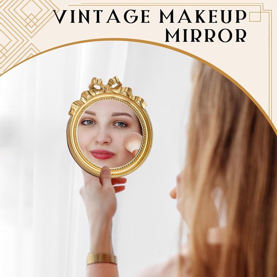 2 pcs small vintage wall mirror - round gold wall mirror - hanging mirror - portable mirror with handle - dressing table mirror - makeup tools for women - bedroom decoration