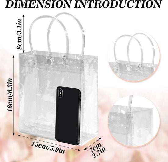 10-Pack Clear Gift Bags - with Handles - Mini Party Gift Bags - Clear Gift Bags, 5.9 x 6.29 Inches - Candy Bags - Gift Bags