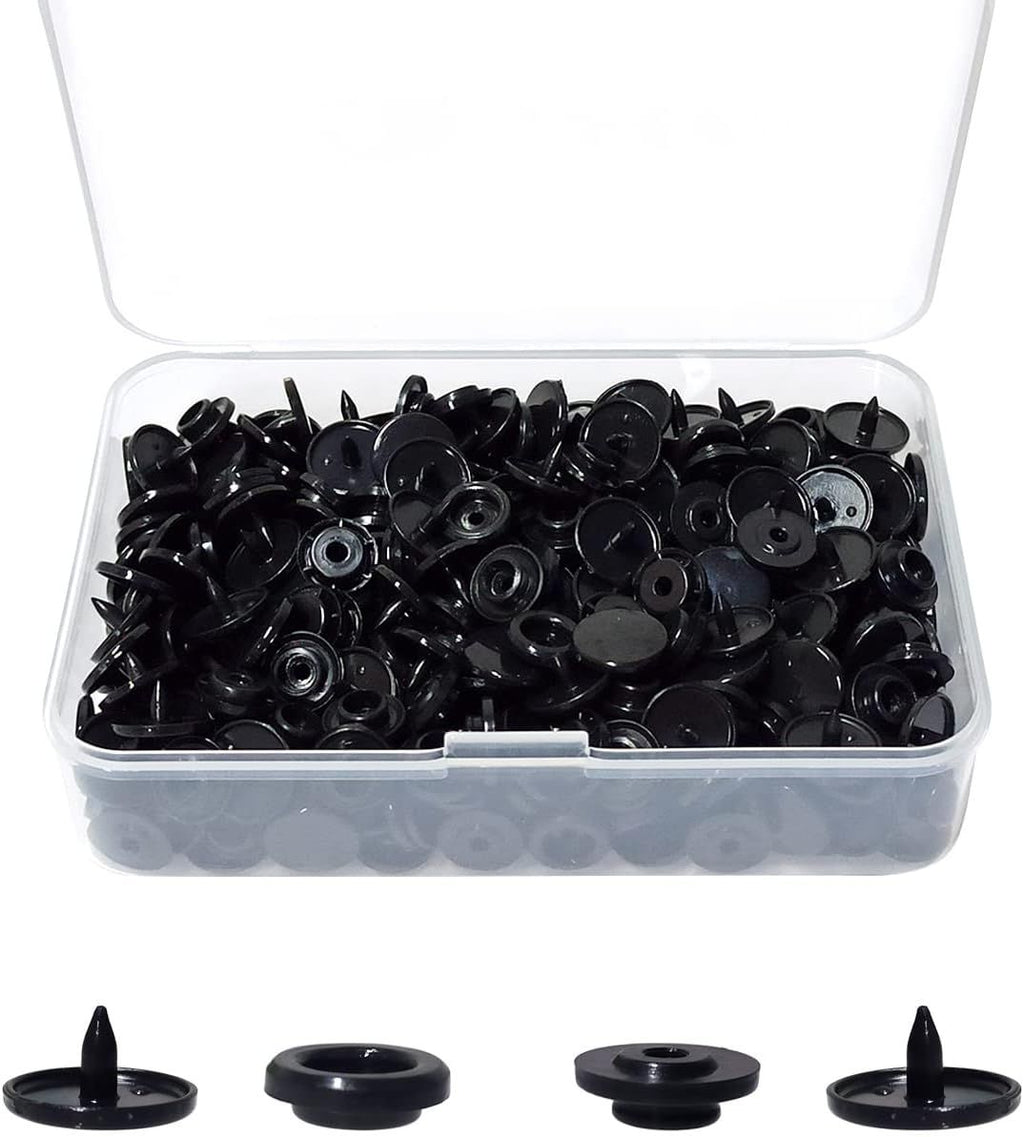 100 Sets T5 Round Resin Plastic Snap Fasteners, No Sew Press Stud Buttons for Baby Clothes, Nappies, Sewing and DIY Crafts, Black