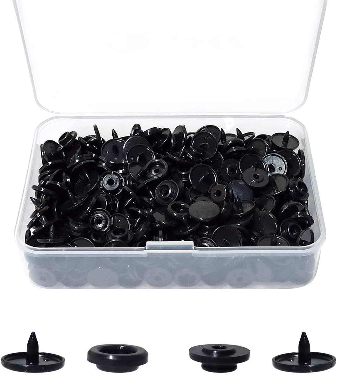 100 Sets T5 Round Resin Plastic Snap Fasteners, No Sew Press Stud Buttons for Baby Clothes, Nappies, Sewing and DIY Crafts, Black