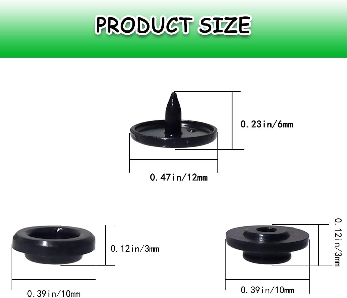 100 Sets T5 Round Resin Plastic Snap Fasteners, No Sew Press Stud Buttons for Baby Clothes, Nappies, Sewing and DIY Crafts, Black