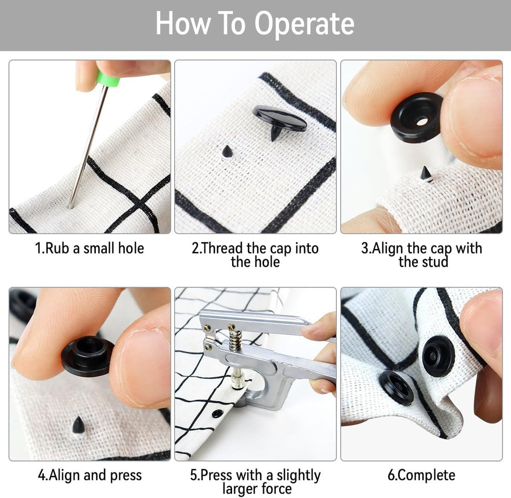 100 Sets T5 Round Resin Plastic Snap Fasteners, No Sew Press Stud Buttons for Baby Clothes, Nappies, Sewing and DIY Crafts, Black