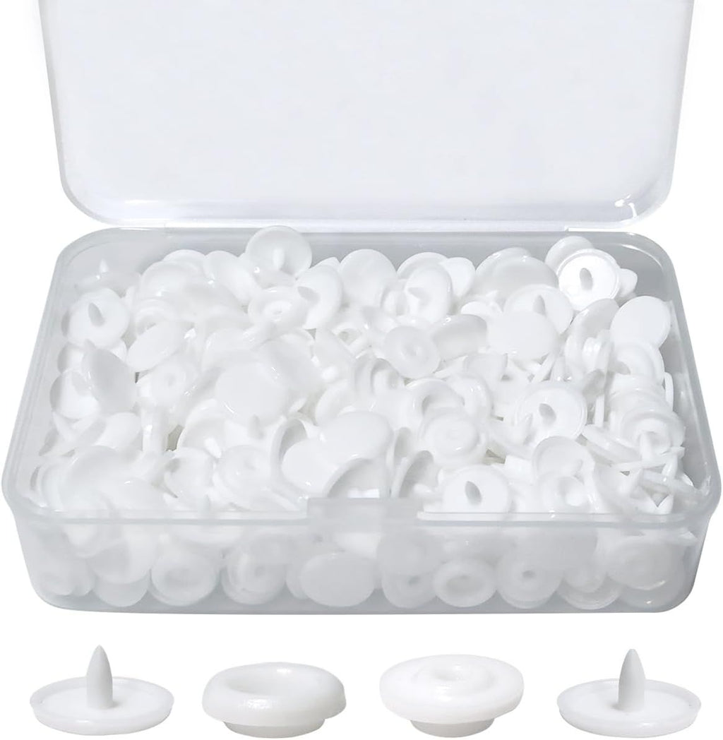 100 Sets T5 Round Resin Plastic Snap Fasteners, No Sew Press Stud Buttons for Baby Clothes, Nappies, Sewing and DIY Crafts, White