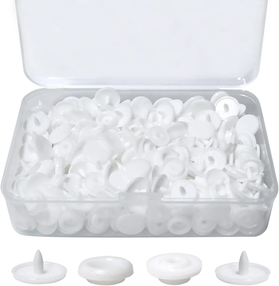 100 Sets T5 Round Resin Plastic Snap Fasteners, No Sew Press Stud Buttons for Baby Clothes, Nappies, Sewing and DIY Crafts, White