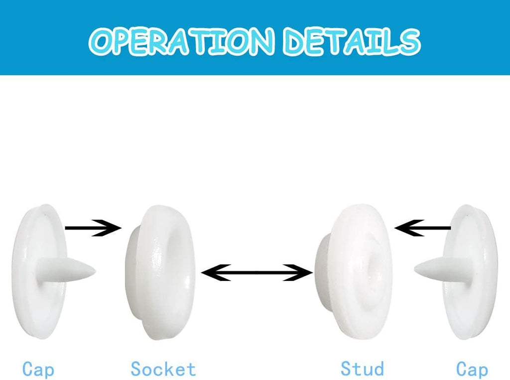 100 Sets T5 Round Resin Plastic Snap Fasteners, No Sew Press Stud Buttons for Baby Clothes, Nappies, Sewing and DIY Crafts, White