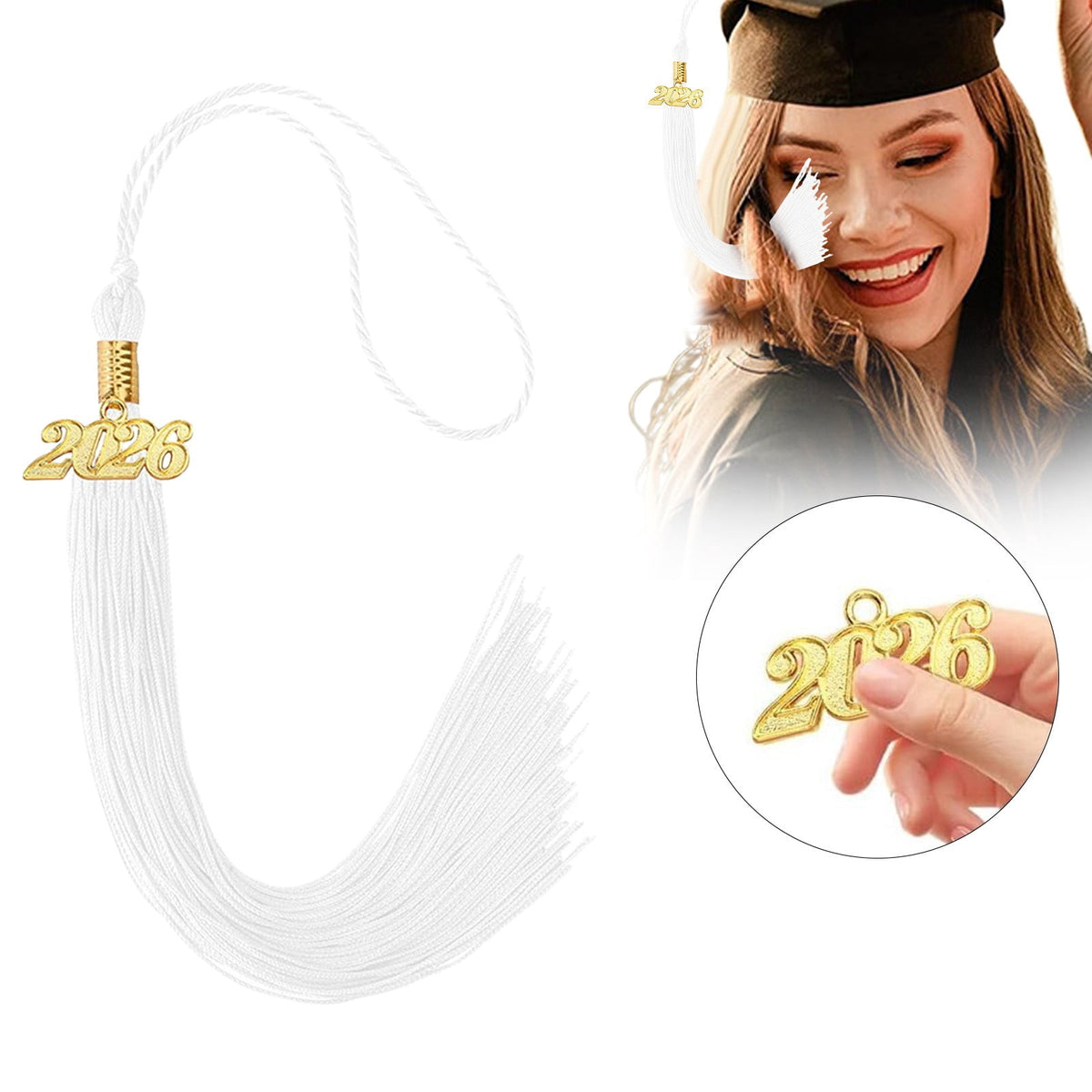 2026 Tassel Graduation, White Graduation Tassel, Tassel Charms for Graduations Cap Decorations, Tassels Memorial Grad Cords Class of 2026 High School Graduate Hat Ceremonies Accessories 1pc 2026 Graduation Season Hat Tassel Pendant White