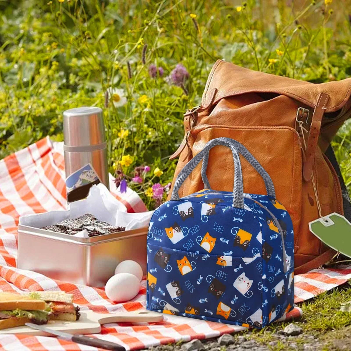 Back to School SuppliesPortable Insulated Lunch Bag Lunch Bag Fast Food Insulated Bag 1Pc B Navy Blue Cat (Include: 1×Insulated Lunch Bag)  Sale B