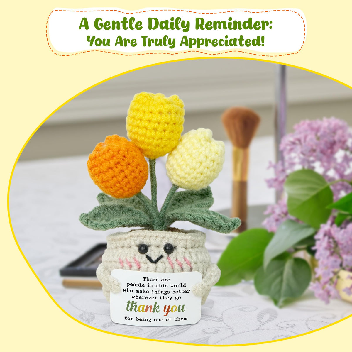 Crocheted Tulips - Artificial Flowers - Home Decor - Gift for Women - Get Well Gift - Support - Handmade - Living Room Decoration - Table Decoration - Office Accessories - Gift for Her - Pick-me-up - Fake Flowers - Excluding Card - 1 Piece