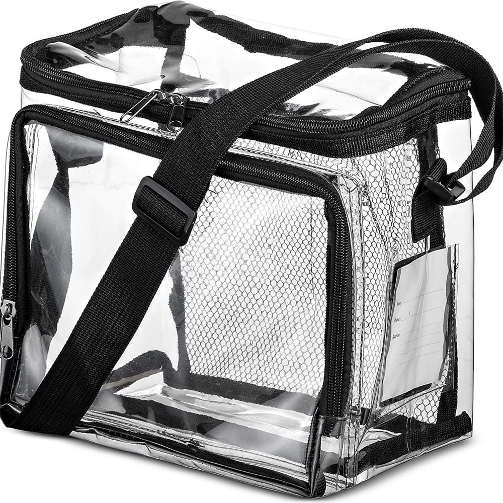 Clear Lunch Bags for Correctional Officers Plastic Transparent Lunch Tote Stadium Bags with Adjustable Strap and Front Zipper Pocket See Through Lunch Box for Work Men Women Picnic