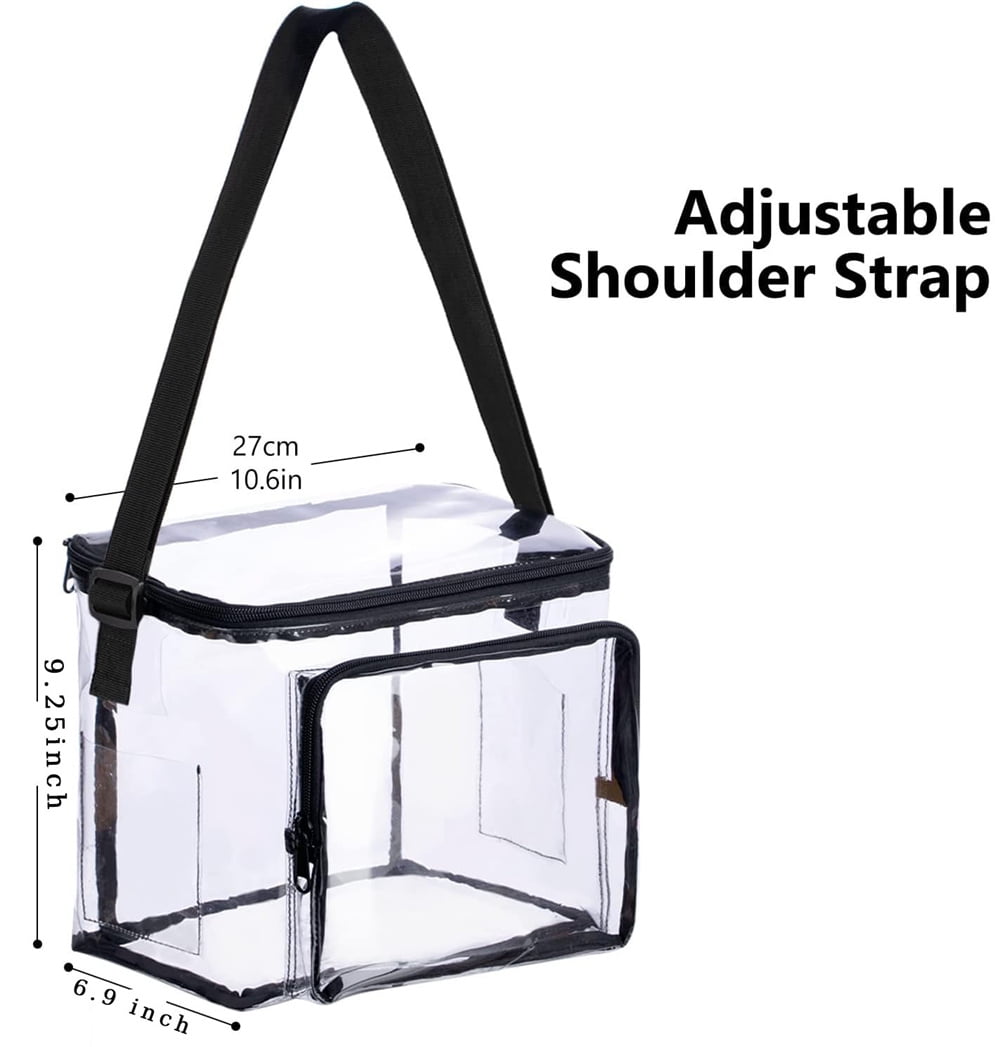 Clear Lunch Bags for Correctional Officers Plastic Transparent Lunch Tote Stadium Bags with Adjustable Strap and Front Zipper Pocket See Through Lunch Box for Work Men Women Picnic