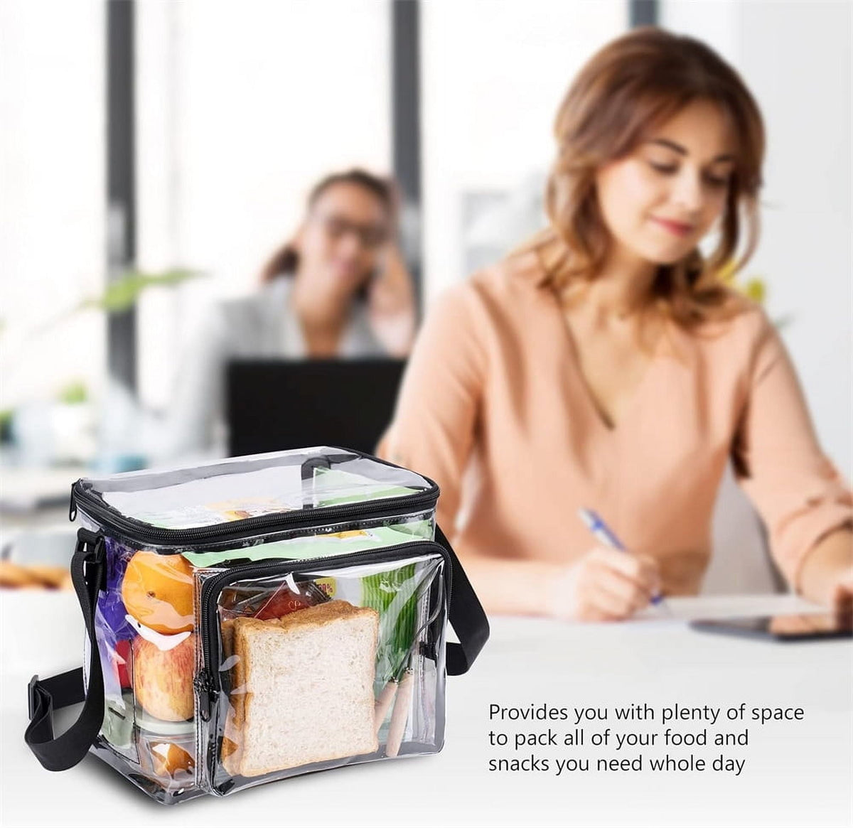 Clear Lunch Bags for Correctional Officers Plastic Transparent Lunch Tote Stadium Bags with Adjustable Strap and Front Zipper Pocket See Through Lunch Box for Work Men Women Picnic