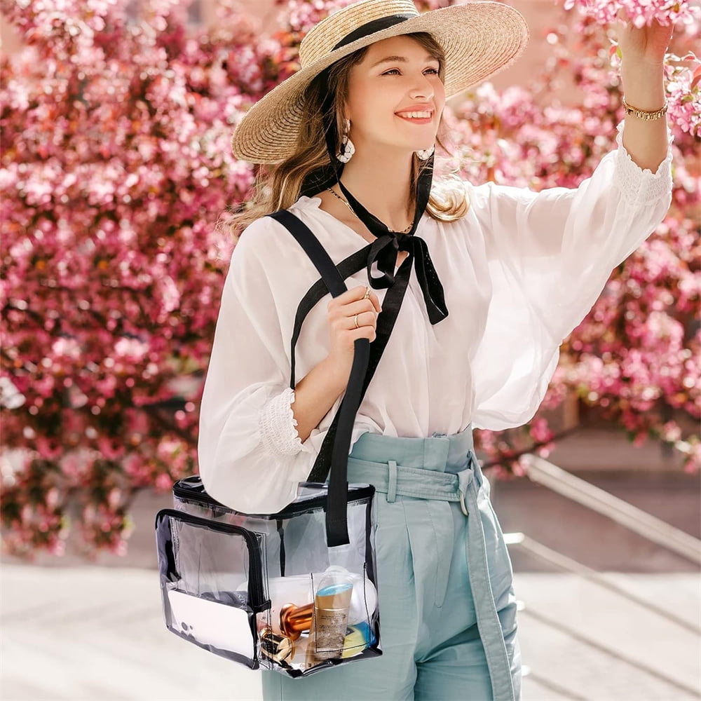 Clear Lunch Bags for Correctional Officers Plastic Transparent Lunch Tote Stadium Bags with Adjustable Strap and Front Zipper Pocket See Through Lunch Box for Work Men Women Picnic