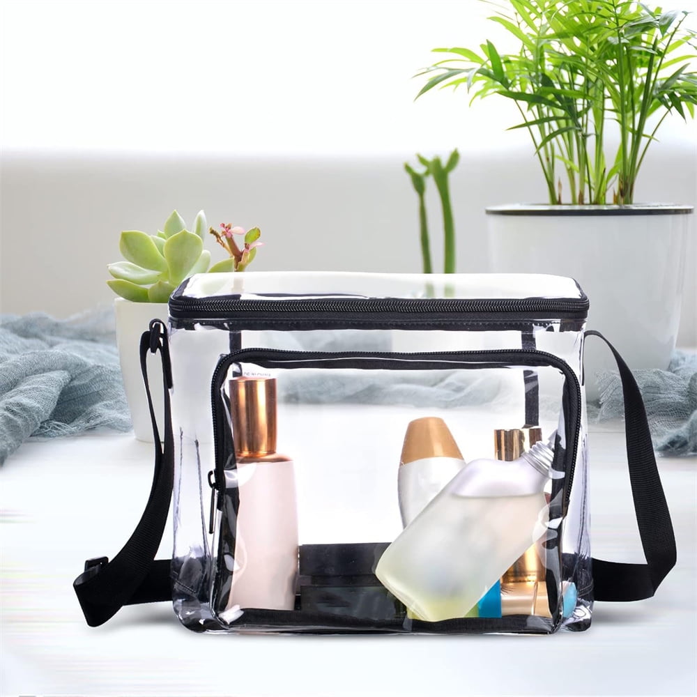Clear Lunch Bags for Correctional Officers Plastic Transparent Lunch Tote Stadium Bags with Adjustable Strap and Front Zipper Pocket See Through Lunch Box for Work Men Women Picnic