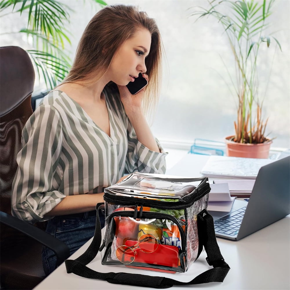Clear Lunch Bags for Correctional Officers Plastic Transparent Lunch Tote Stadium Bags with Adjustable Strap and Front Zipper Pocket See Through Lunch Box for Work Men Women Picnic