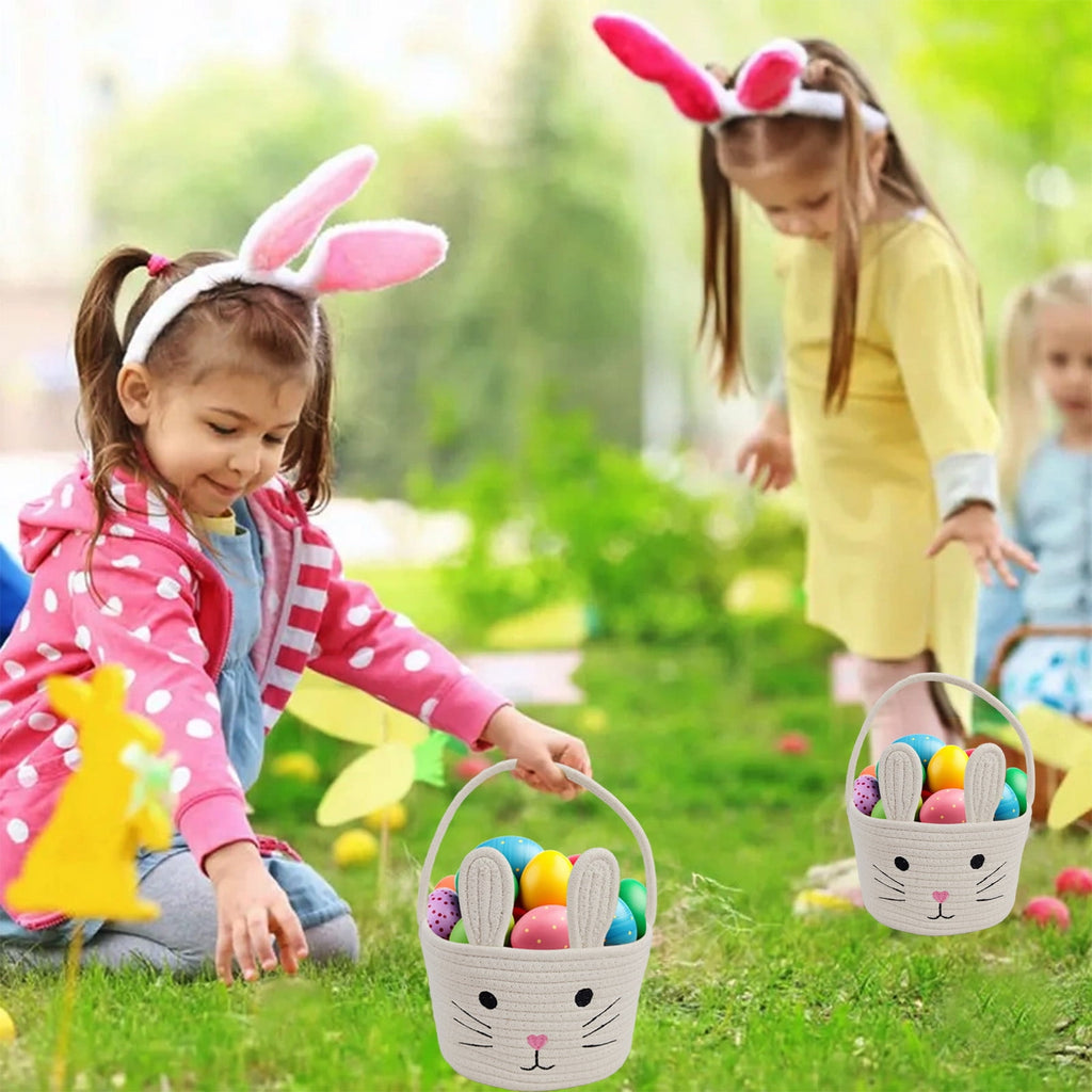Easter Basket for Boys Girls Easter Bunny Basket with Rabbit Ears, Easter Egg Hunting Basket Easter Baskets for Kids Babies First Easter Gifts A