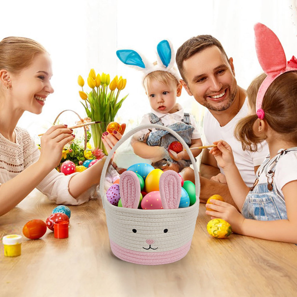 Easter Basket for Boys Girls Easter Bunny Basket with Rabbit Ears, Easter Egg Hunting Basket Easter Baskets for Kids Babies First Easter Gifts C