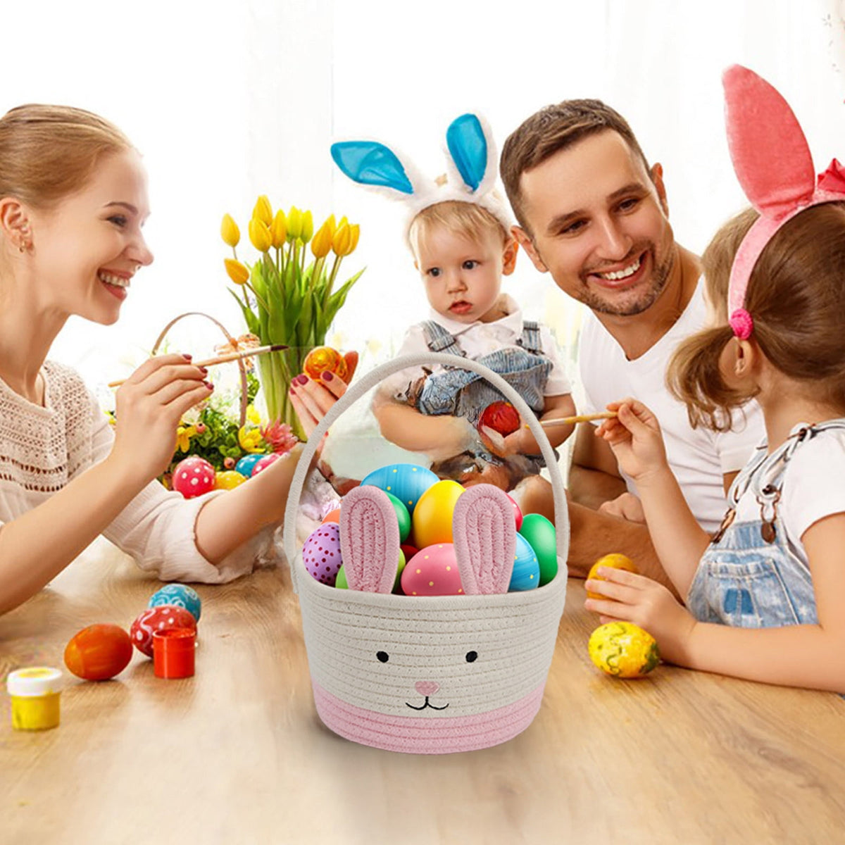Easter Basket for Boys Girls Easter Bunny Basket with Rabbit Ears, Easter Egg Hunting Basket Easter Baskets for Kids Babies First Easter Gifts C