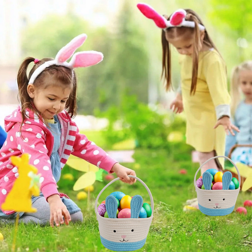 Easter Basket for Boys Girls Easter Bunny Basket with Rabbit Ears, Easter Egg Hunting Basket Easter Baskets for Kids Babies First Easter Gifts D