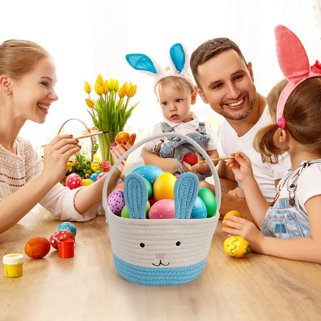 Easter Basket for Boys Girls Easter Bunny Basket with Rabbit Ears, Easter Egg Hunting Basket Easter Baskets for Kids Babies First Easter Gifts D