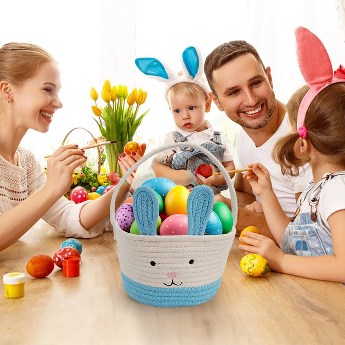 Easter Basket for Boys Girls Easter Bunny Basket with Rabbit Ears, Easter Egg Hunting Basket Easter Baskets for Kids Babies First Easter Gifts D