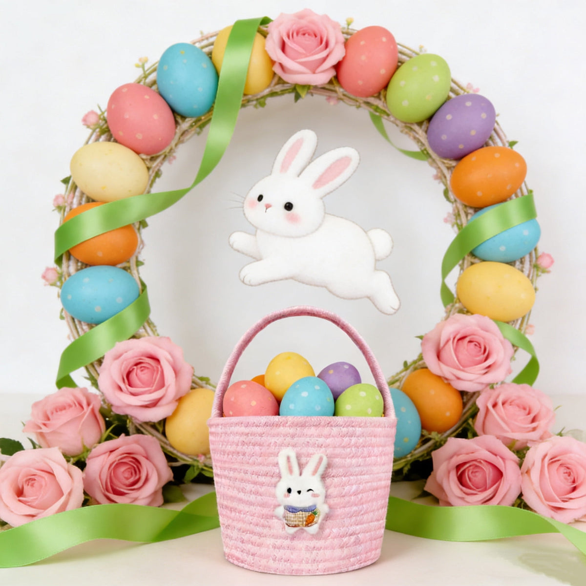 Easter Basket for Boys Girls Easter Bunny Basket with Rabbit Ears, Easter Egg Hunting Basket Easter Baskets for Kids Babies First Easter Gifts E