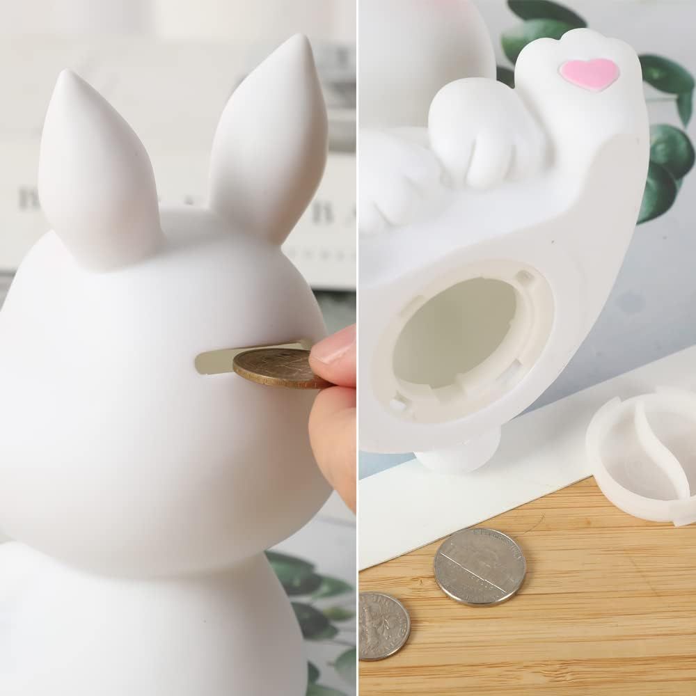 Little Bunny Money Bank, Mini Rabbit Piggy Bank, Best Bitrthday Gift, White LOVELY & SWEET GIFT EASY TO USE