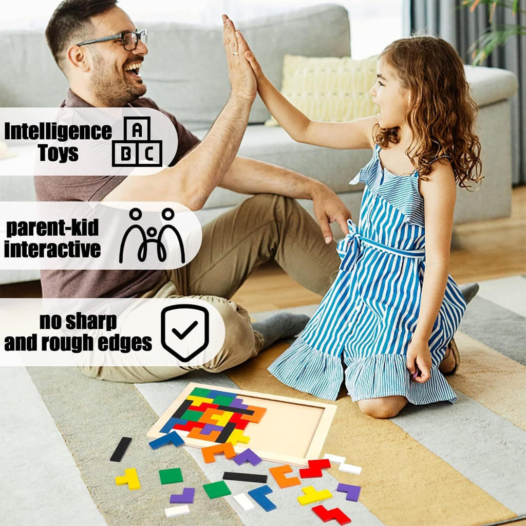 Wooden Russian Blocks for Kids Ages 3-8, Educational Gift for Family, Portable Brain Teasers Toy with Storage Bag