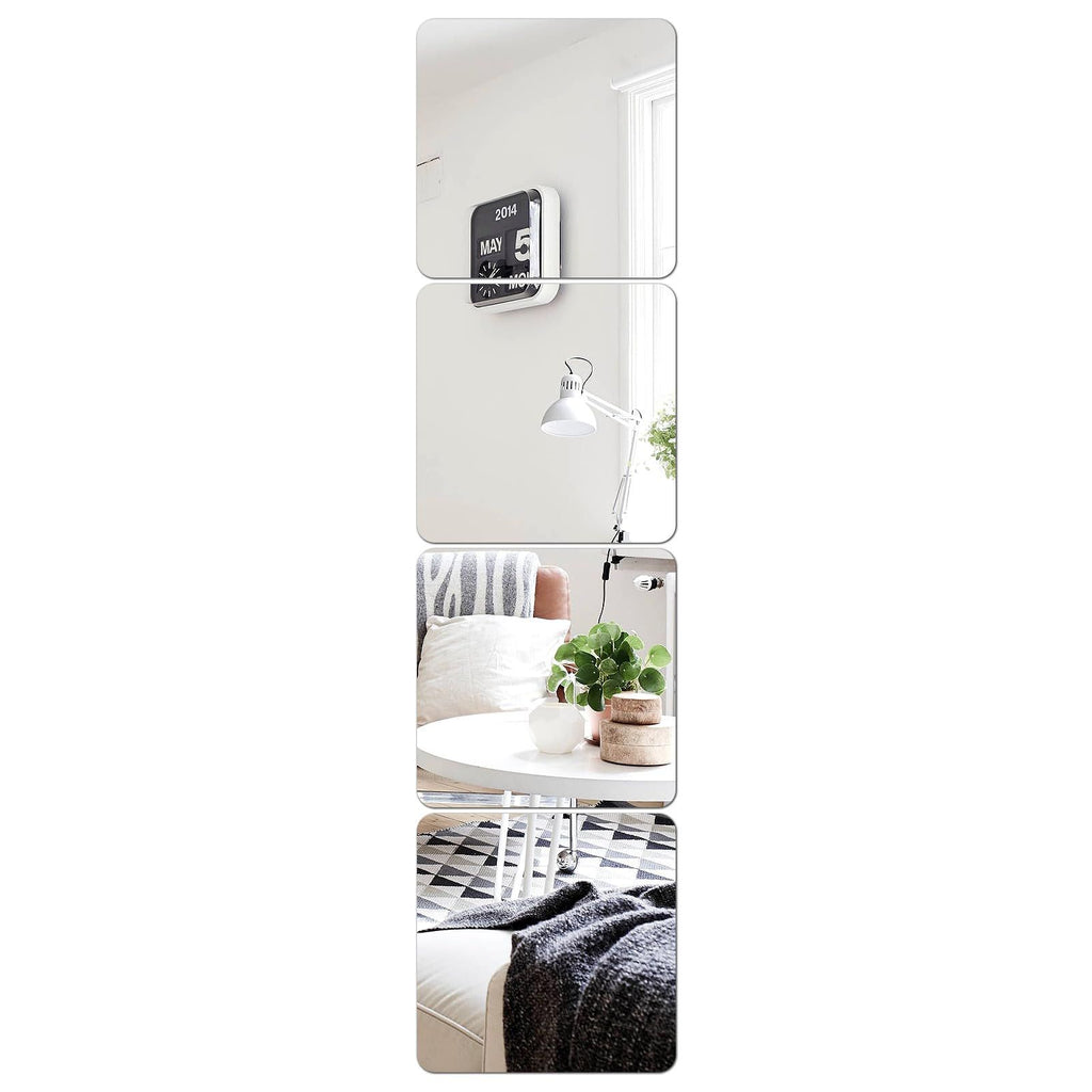 4 PCS  Self Adhesive Acrylic Square Mirror, Flexible Mirror Sheets Wall Stickers Frameless Mirrors Set for Home Gym Door Mirror