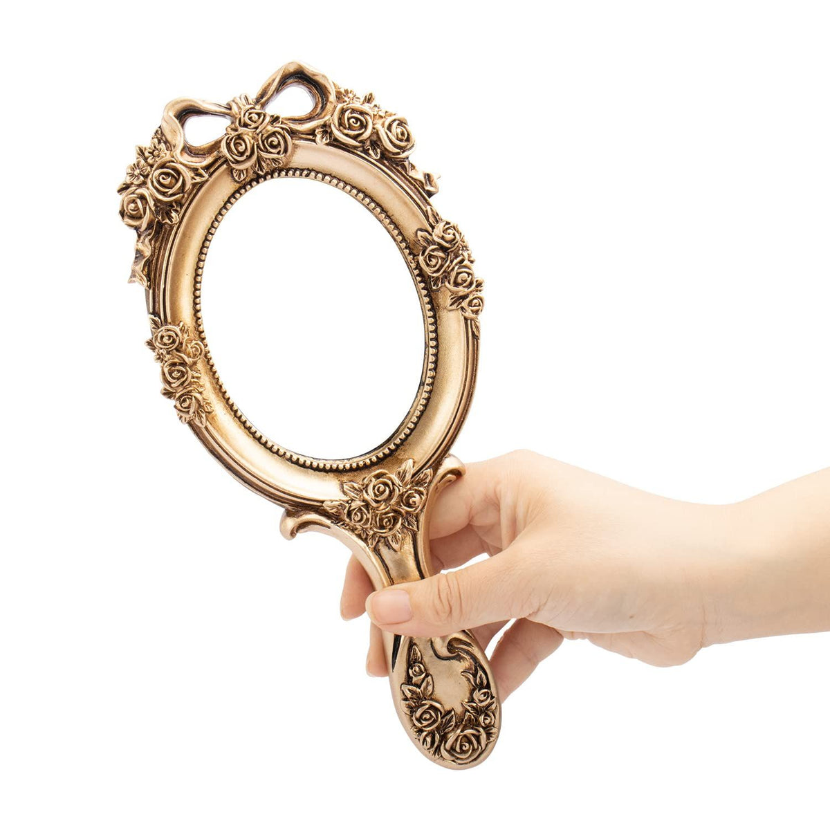 Vintage Handheld Mirror Embossed Flower Hand Held Mirror Makeup Mirror Vanity Mirror Decorative Cute Hand Mirror (3pcs)