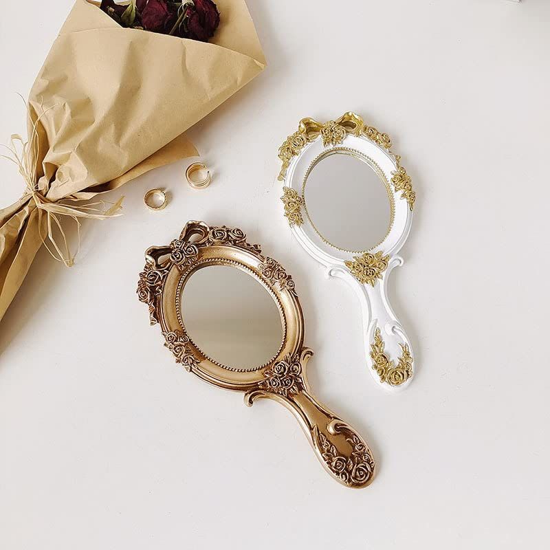 Vintage Handheld Mirror Embossed Flower Hand Held Mirror Makeup Mirror Vanity Mirror Decorative Cute Hand Mirror (3pcs)