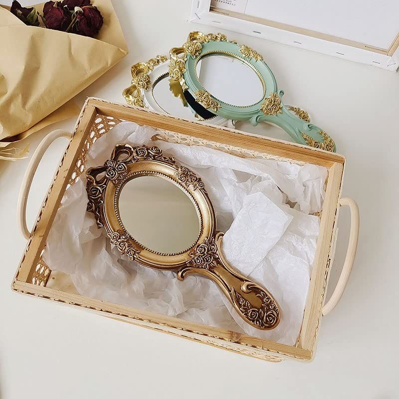 Vintage Handheld Mirror Embossed Flower Hand Held Mirror Makeup Mirror Vanity Mirror Decorative Cute Hand Mirror (3pcs)