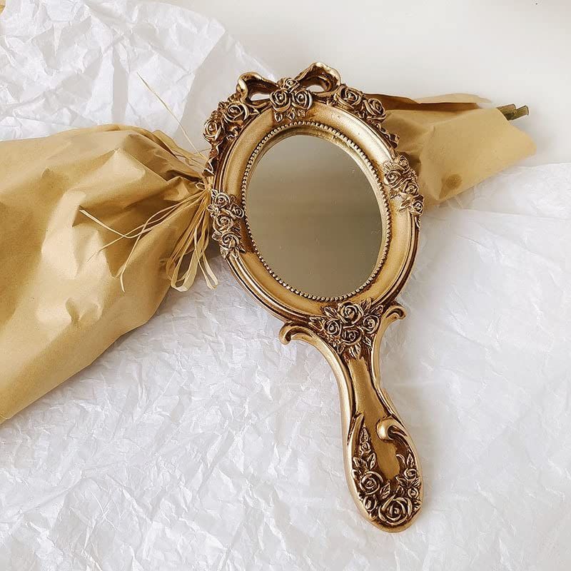 Vintage Handheld Mirror Embossed Flower Hand Held Mirror Makeup Mirror Vanity Mirror Decorative Cute Hand Mirror (3pcs)