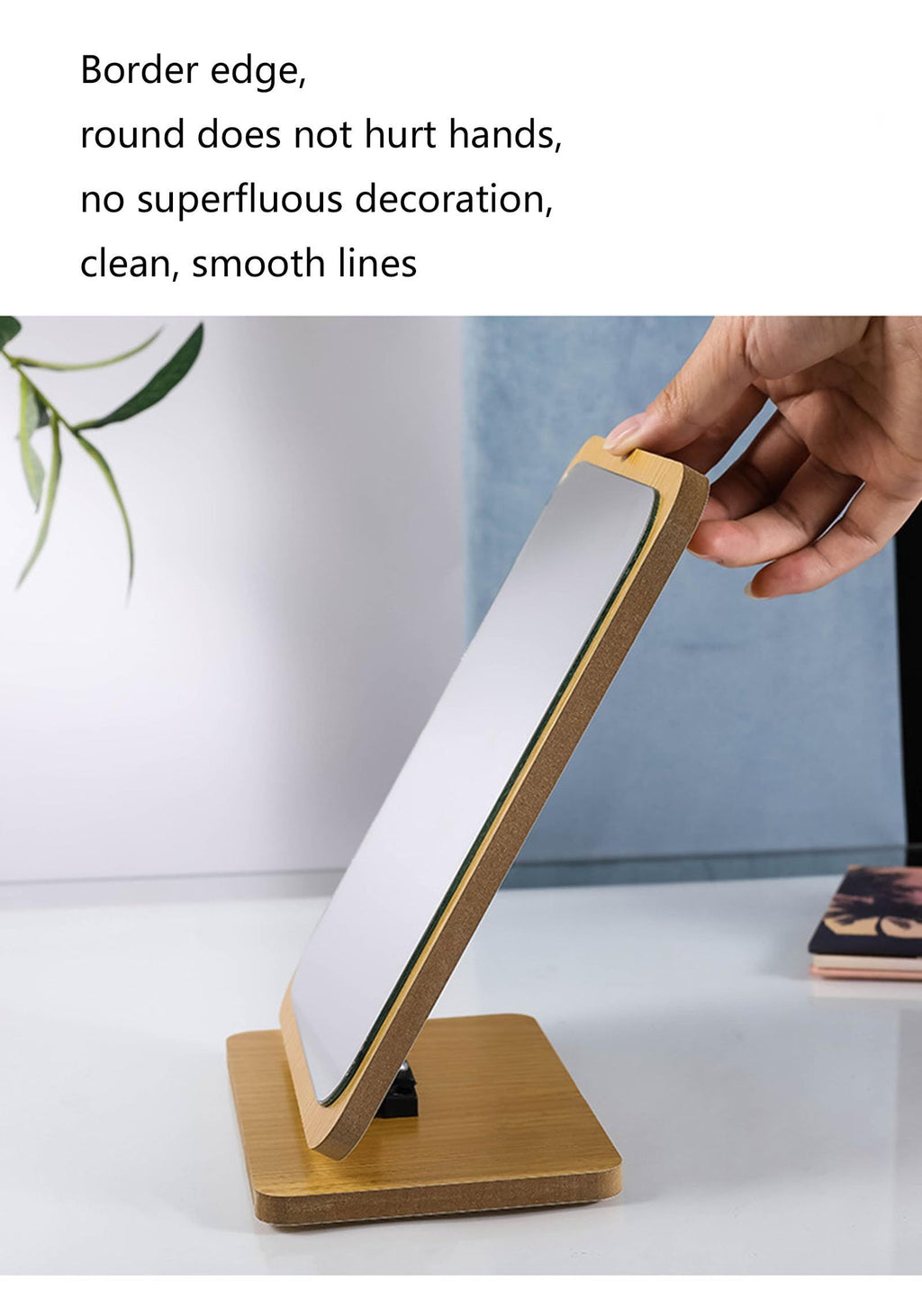 Rectangular Compact Table Mirror Vertical Wood Frame Mirror Table Mirror 90 Degree Rotation Makeup Mirror Back Stand Makeup Mirror