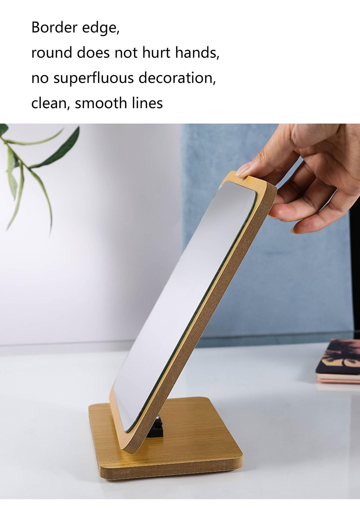 Rectangular Compact Table Mirror Vertical Wood Frame Mirror Table Mirror 90 Degree Rotation Makeup Mirror Back Stand Makeup Mirror