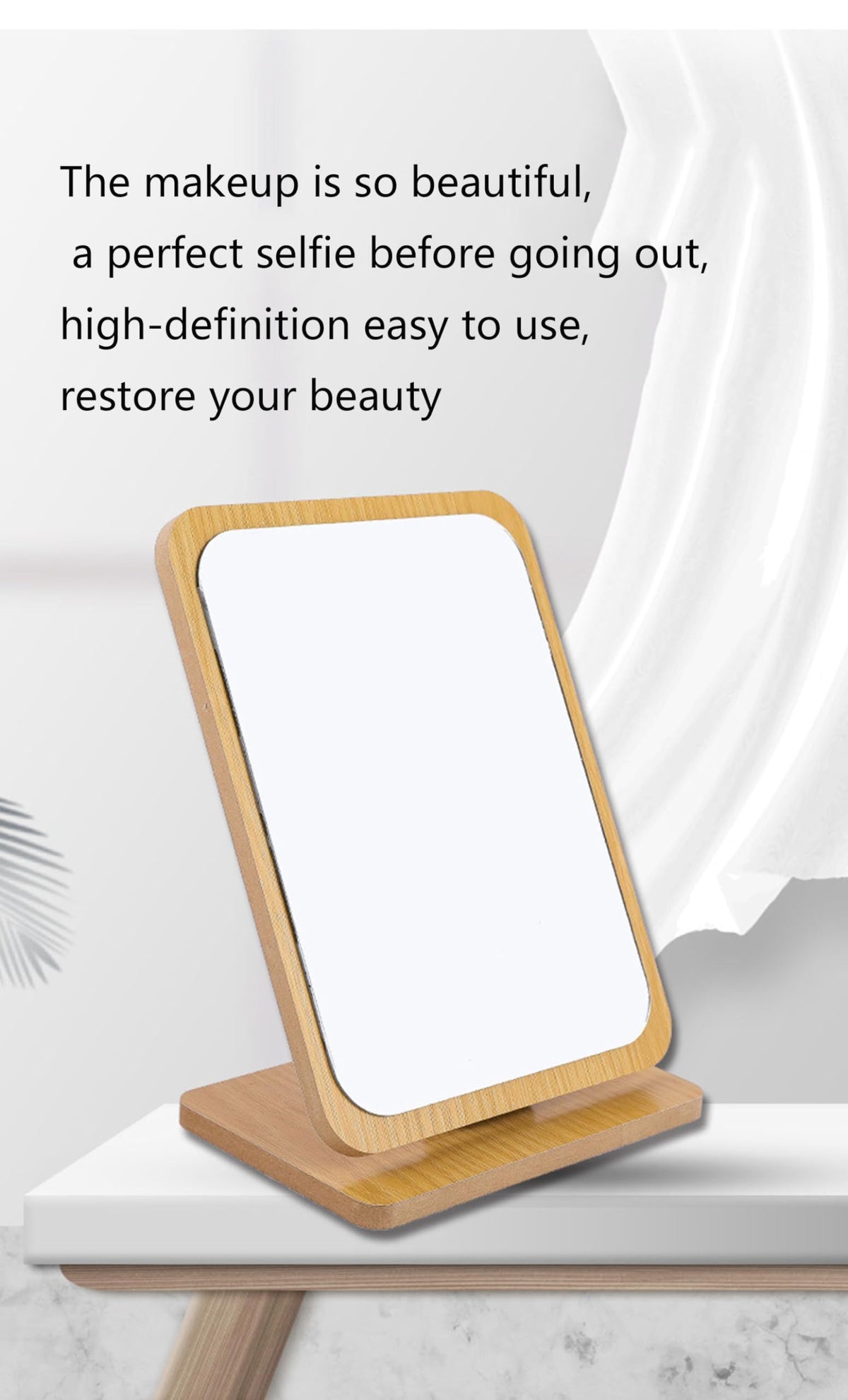 Rectangular Compact Table Mirror Vertical Wood Frame Mirror Table Mirror 90 Degree Rotation Makeup Mirror Back Stand Makeup Mirror